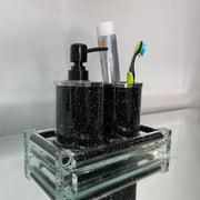 Soap Dispenser and Toothbrush Holder with Tray, Black Crushed Diamond